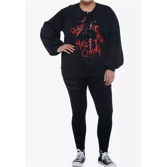 Hot Topic A Nightmare On Elm Street Lace-Up Sweatshirt Plus Size 3 Nwt - Picture 7 of 7